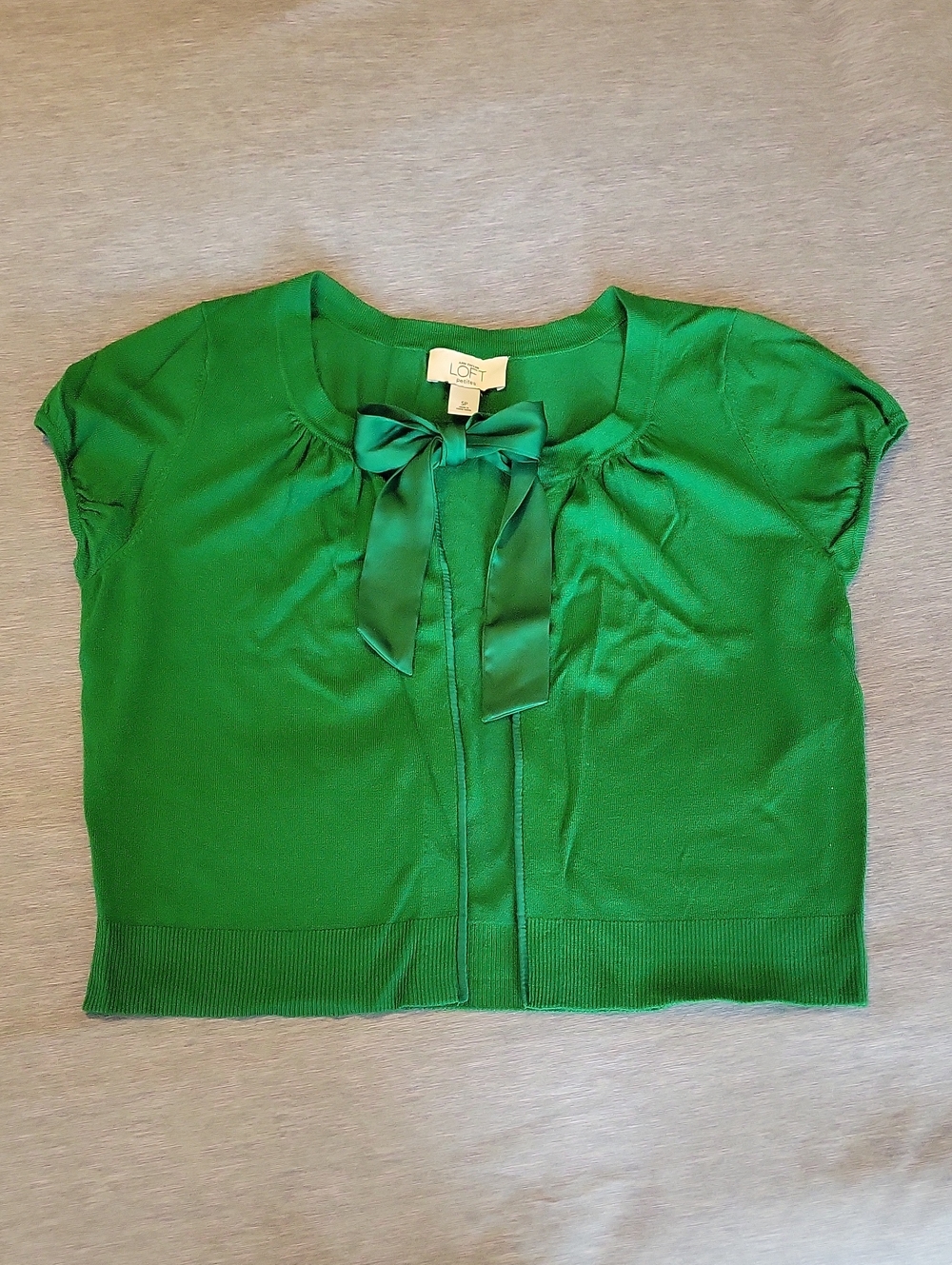LOFT Emerald Green Short-Sleeve Bow-Tie Cardigan